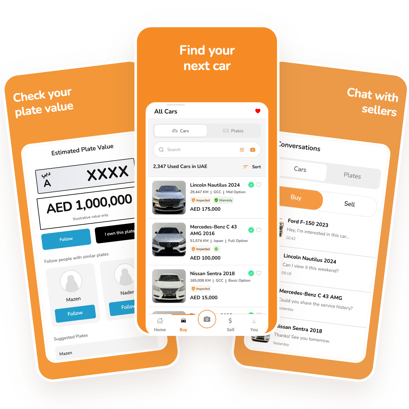 BuyAnyCar app screens